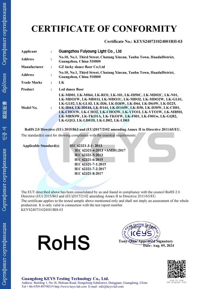RoHS certificate of led floor